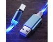 Magnetický nabíjecí USB kabel s LED podsvícením, 3v1, 1m, modrý KAXL