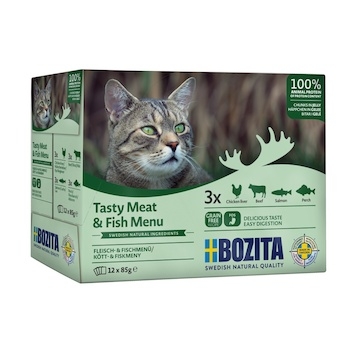 Bozita Cat kousky masa a ryb v želé, kapsička 85 g (12 pack)