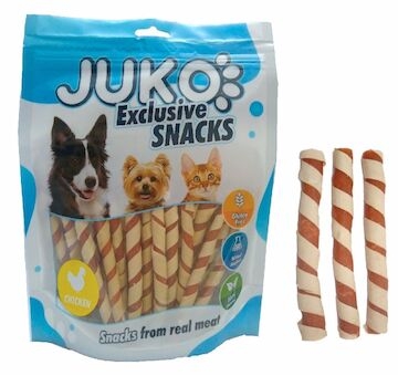 Chicken Jerky wrapped Pollock Strips JUKO Snacks 250 g