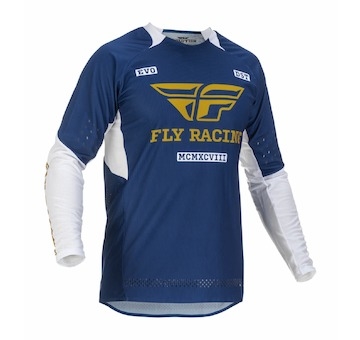 dres EVOLUTION DST. FLY RACING - USA 2022 (modrá/bílá/zlatá , vel. S)