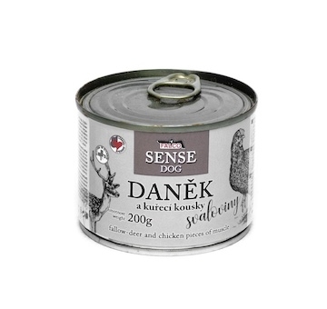 FALCO SENSE Dog daněk a kuřecí kousky svaloviny, konzerva 200 g