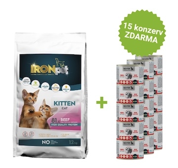 IRONpet Cat Kitten Beef (Hovězí) 12 kg + 15 konzerv 200 g ZDARMA