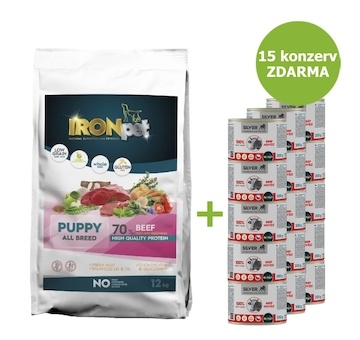 IRONpet Dog Puppy All Breed Beef (Hovězí) 12 kg + 15 konzerv ZDARMA