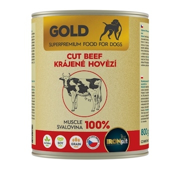 IRONpet Gold Dog Hovězí krájená svalovina, konzerva 800 g