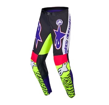 kalhoty SUPERTECH limitovaná edice DIRT STUDIOS, ALPINESTARS (bílá/fialová/růžová/žlutá fluo, vel. 30)