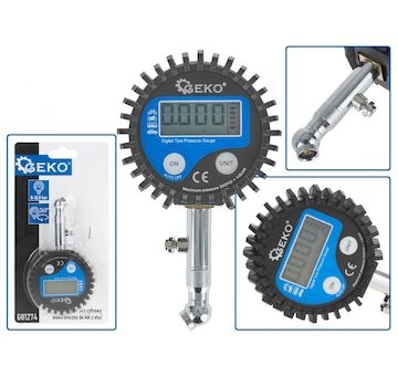 Manometr digitální na měření tlaku pneu, 0-13,8bar, s koncovkou 45° GEKO