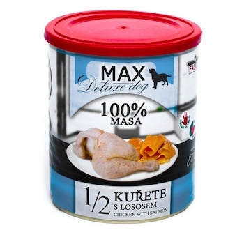 MAX Deluxe Dog 1/2 kuřete s lososem, konzerva 800 g