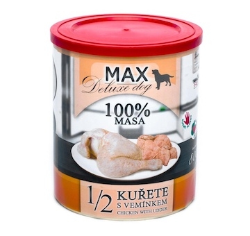 MAX Deluxe Dog 1/2 kuřete s vemínkem, konzerva 800 g