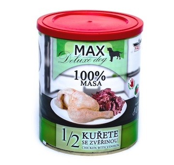 MAX Deluxe Dog 1/2 kuřete se zvěřinou, konzerva 800 g