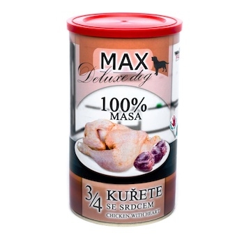 MAX Deluxe Dog 3/4 kuřete se srdcem, konzerva 1200 g