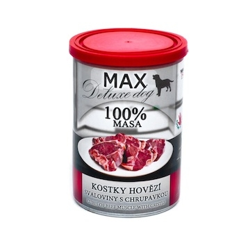 MAX Deluxe Dog kostky hovězí svaloviny s chrupavkou, konzerva 400 g