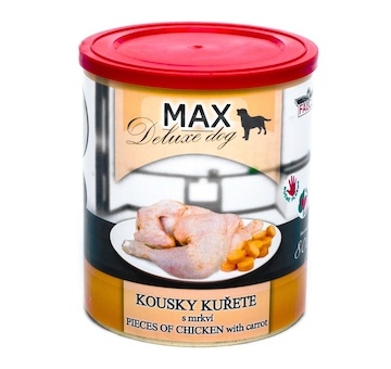 MAX Deluxe Dog kousky kuřete s mrkví, konzerva 800 g