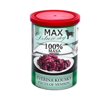 MAX Deluxe Dog zvěřina kousky, konzerva 400 g