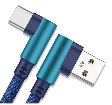 Nabíjecí kabel úhlový USB-A, USB-C, 1m, modrý