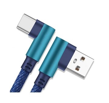 Nabíjecí kabel úhlový USB-A, USB-C, 1m, modrý