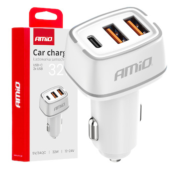 Nabíječka do auta 2x USB-A + USB-C 32W 12/24V AMiO-03890