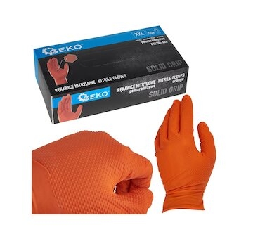 Nitrilové rukavice Solid Grip, pevné, odolné chemikáliím, 50 ks, oranžové, velikost XXL - GEKO