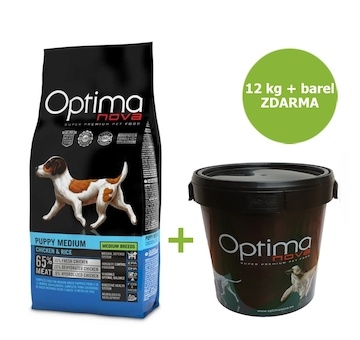 OPTIMAnova Dog Puppy Medium Chicken & Rice 12 kg + barel ZDARMA