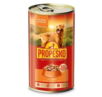 PROPESKO Dog hovězí a kuřecí v omáčce, kousky 1240 g