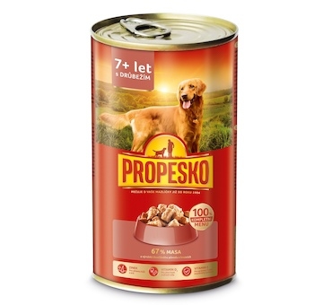 PROPESKO Dog Senior drůbeží a mrkev v omáčce, kousky 1240 g