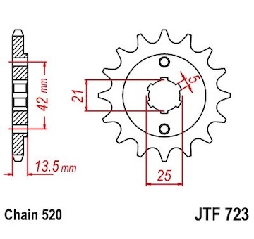 řetězové kolečko pro sekundární řetězy typu 520, JT - Anglie (14 zubů)