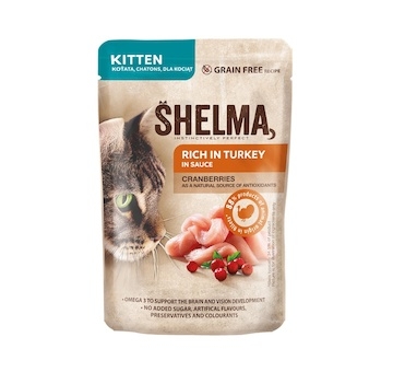 SHELMA Cat Kitten krůta a brusinka v omáčce, kapsa 85 g 