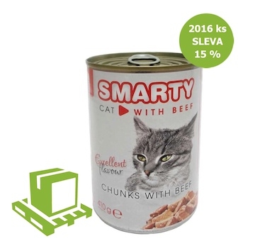 SMARTY Cat Hovězí chunks, konzerva 410 g (paleta 2016 ks) SLEVA 15 %