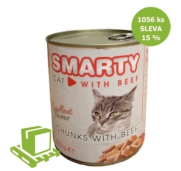 SMARTY Cat Hovězí chunks, konzerva 810 g (paleta 1056 ks) SLEVA 15 %