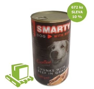 SMARTY Dog Hovězí chunks. konzerva 1240 g (paleta 672 ks) SLEVA 10 %