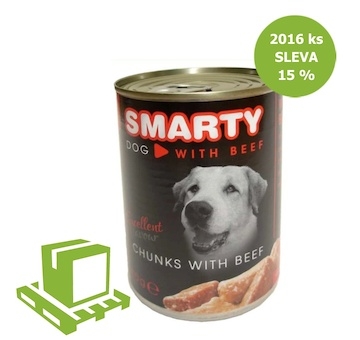 SMARTY Dog Hovězí chunks, konzerva 410 g (paleta 2016 ks) SLEVA 15 %