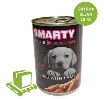 SMARTY Dog Junior Jehněčí chunks, konzerva 410 g (paleta 2016 ks) SLEVA 15 %