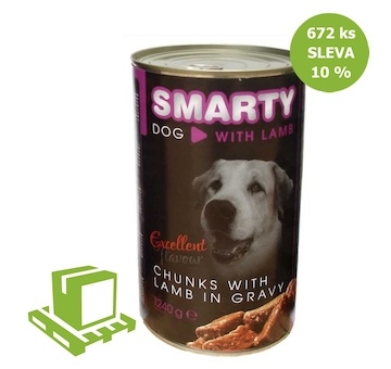 SMARTY Dog Telecí chunks, konzerva 1240 g (paleta 672 ks) SLEVA 10 %