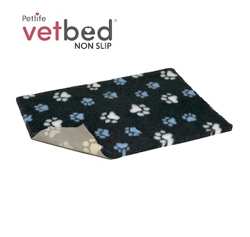 Vetbed protiskluz / Drybed grafitová modré a bílé packy DELUXE 150 x 100 cm, vlas 30 mm