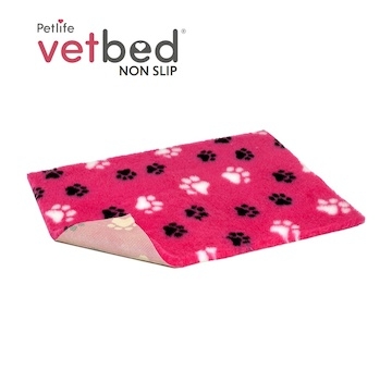 Vetbed protiskluz / Drybed růžová černé a bílé packy DELUXE 150 x 100 cm, vlas 30 mm