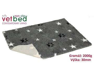 Vetbed protiskluz / Drybed šedá hvězdy a packy , role 10 x 1,5 m, vlas 30 mm