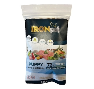 Vzorek IRONpet Dog Puppy Mini  &  Medium Turkey (Krocan) 70 g