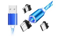 Magnetický nabíjecí USB kabel s LED podsvícením, 3v1, 1m, modrý KAXL