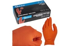 Nitrilové rukavice Solid Grip 3D, pevné, odolné chemikáliím, 50 ks, oranžové, velikost XL - GEKO