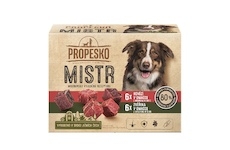 PROPESKO Dog Mistr hovězí, zvěřina v omáčce, kapsa 85 g (12 pack)