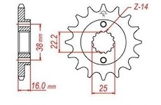 řetězové kolečko pro sekundární řetězy typu 520, JT - Anglie (15 zubů)