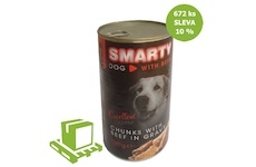 SMARTY Dog Hovězí chunks. konzerva 1240 g (paleta 672 ks) SLEVA 10 %