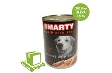 SMARTY Dog Hovězí chunks, konzerva 410 g (paleta 2016 ks) SLEVA 15 %