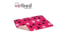 Vetbed protiskluz / Drybed růžová černé a bílé packy DELUXE 150 x 100 cm, vlas 30 mm