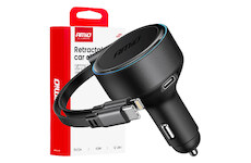 Výsuvná autonabíječka C kabel + lightning kabel + USB C port 12/24V 60W AMIO-04370